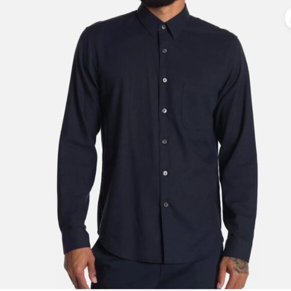 Theory Rammy Navy Light Flannel Long Sleeve 100% Cotton Button Down Shirt Size M - Picture 1 of 16